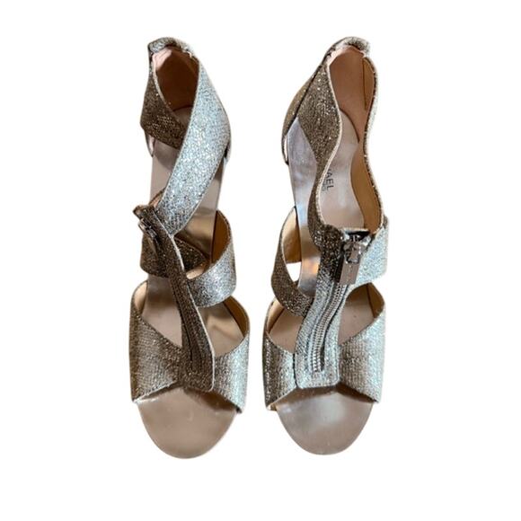 Michael Michael Kors Berkley T-Strap Glitter Heels Women’s Size 10M Silver - Picture 2 of 8